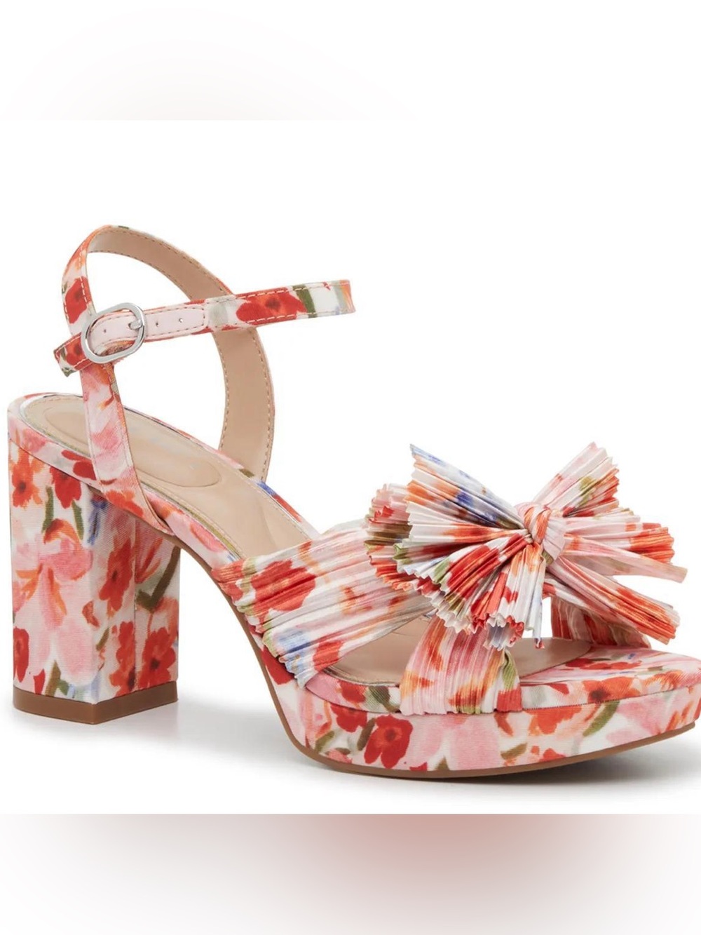 Kelly & Katie Floral Pleated Bow Platform Sandal - Coral Multi